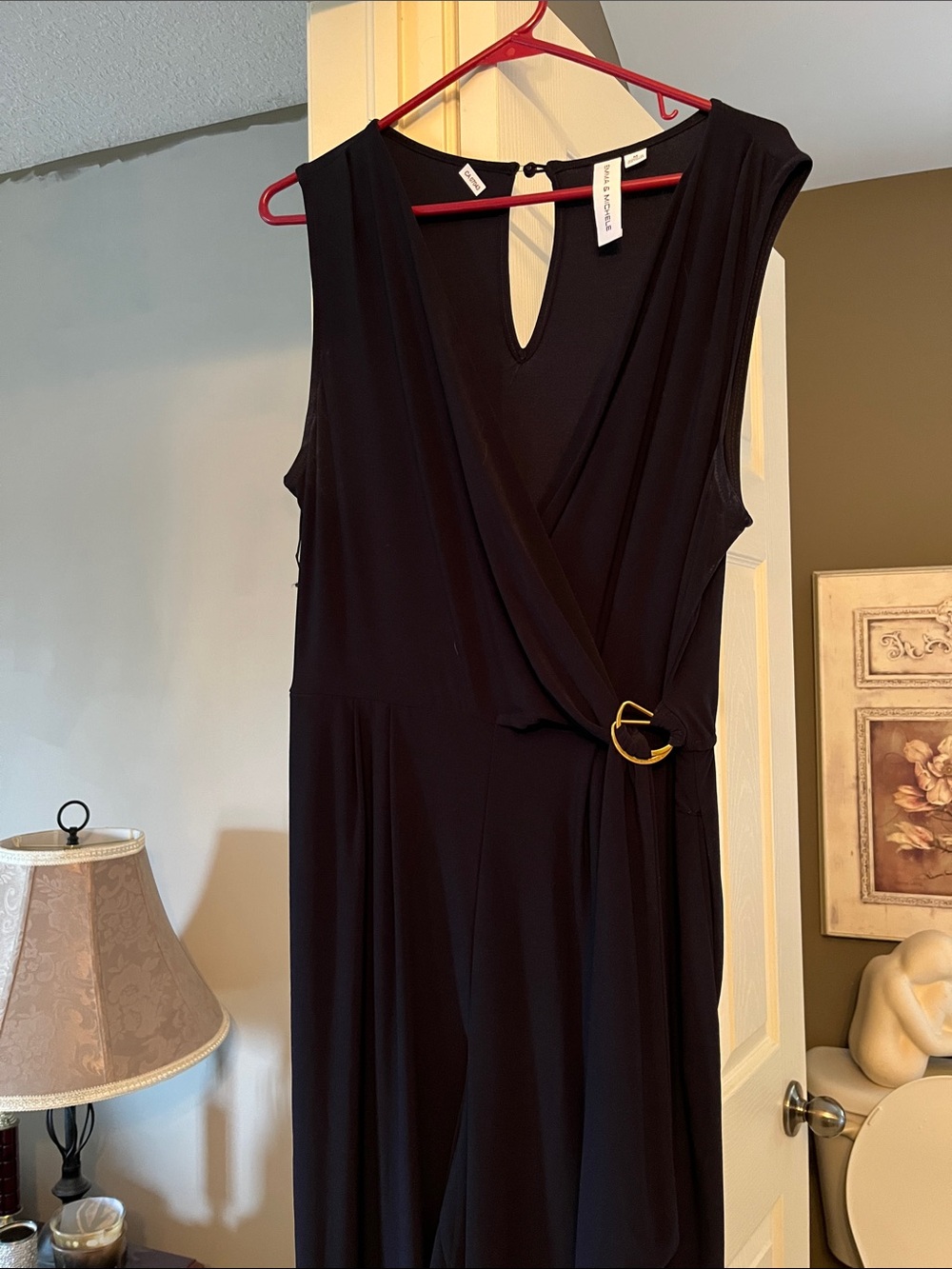 Sleeveless Emma &michelle Navy jumpsuit with Gold Buckle Accent